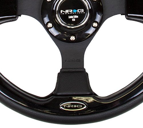 NRG Innovations Reinforced NRG-RST-001BK Steering Wheel- 320mm Sport Lightweight Steering Wheel with Black Leather/Black Molded Trim