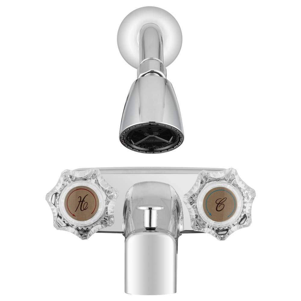 Dura Faucet Shower Faucet Economical with Diverter, Shower Head with Arm, Crystal Acrylic Knobs (Chrome Polished)