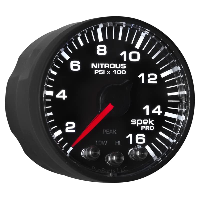 Nitrous Press AutoMeter P320328 Gauge (Spek-Pro 2 1/16", 1600Psi, Stepper Motorwith Peak & Warn, Blk/Blk, Spek-Pro)