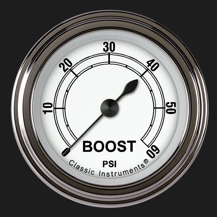 2 1/8" CW143SLF Classic White Boost Gauge, 60 psi