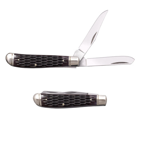 Mini Trapper Cold Steel Versatile Practical Durable Compact Pocket Folding Knife - 2 Blades; Jigged Bone Handle; Slip Joint Lock