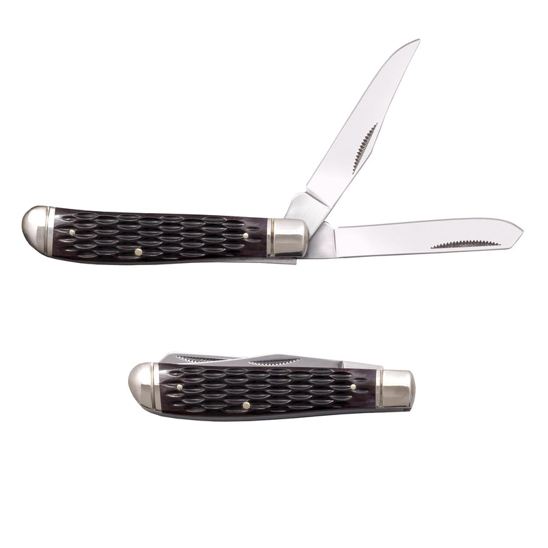 Mini Trapper Cold Steel Versatile Practical Durable Compact Pocket Folding Knife - 2 Blades; Jigged Bone Handle; Slip Joint Lock
