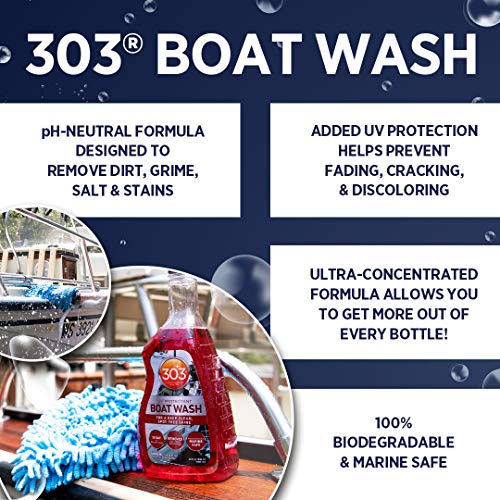 303 Products Boat Wash Marine with UV Protectant - For A Deep Clean, Spot Free Shine - 30 Day UV Protection - Removes Salt, Dirt, And Grime - 32 fl. oz. (30586)