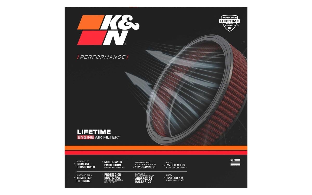 K&N Engine Air Filter: Washable, Increase Power & Towing, Premium, Replacement Air Filter: Compatible with Select 1959-2003 Dodge/Jeep/Plymouth/Chrysler/AMC Vehicle Models, E-1100