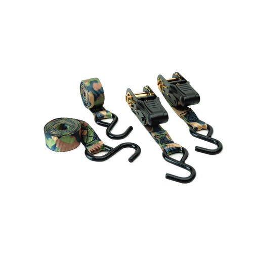 HME Reliable Durable Versatile Weather-Resistant Camouflage Ratchet 1500 lb Capacity 1' x 8' Tie-Down Straps - 4 Pack