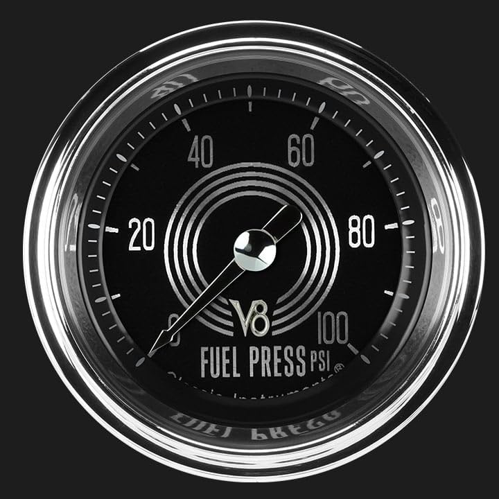 V8SR146SHC Classic Instruments V8 Speedster 2-1/8" Fuel Pressure Gauge 100 PSI Electric