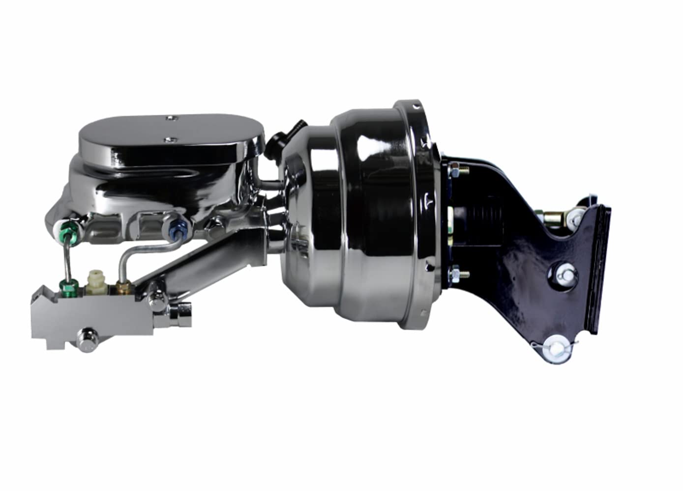 8 Inch LEED BRAKES Dual Power Booster, 1-1/8 Inch Bore Flat Top Master, Side Mount Valve, Disc/Disc (Chrome)