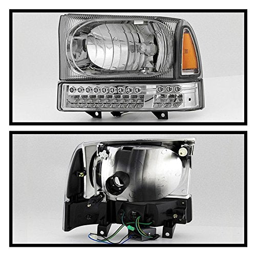 Headlight Xtune HD-JH-FF25099-SET-LED-C (Ford F250 F350 F450 Superduty Excursion 99-04 OEM Style s With Full LED Bumper Lights - Chrome)