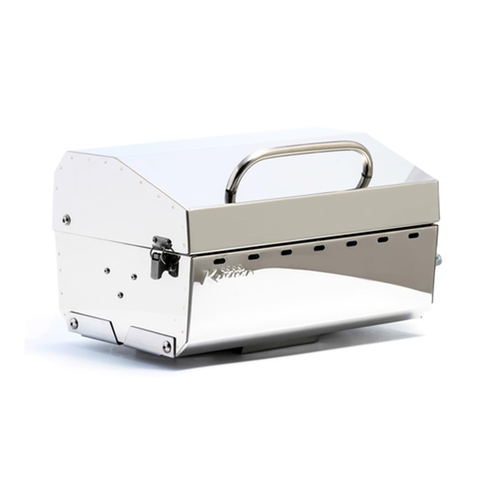 Camco Premium Kuuma Stainless Steel Mountable Gas Grill w/Regulator -Compact Portable Size Perfect for Boats, Tailgating and More - Stow N Go 125" (58140)