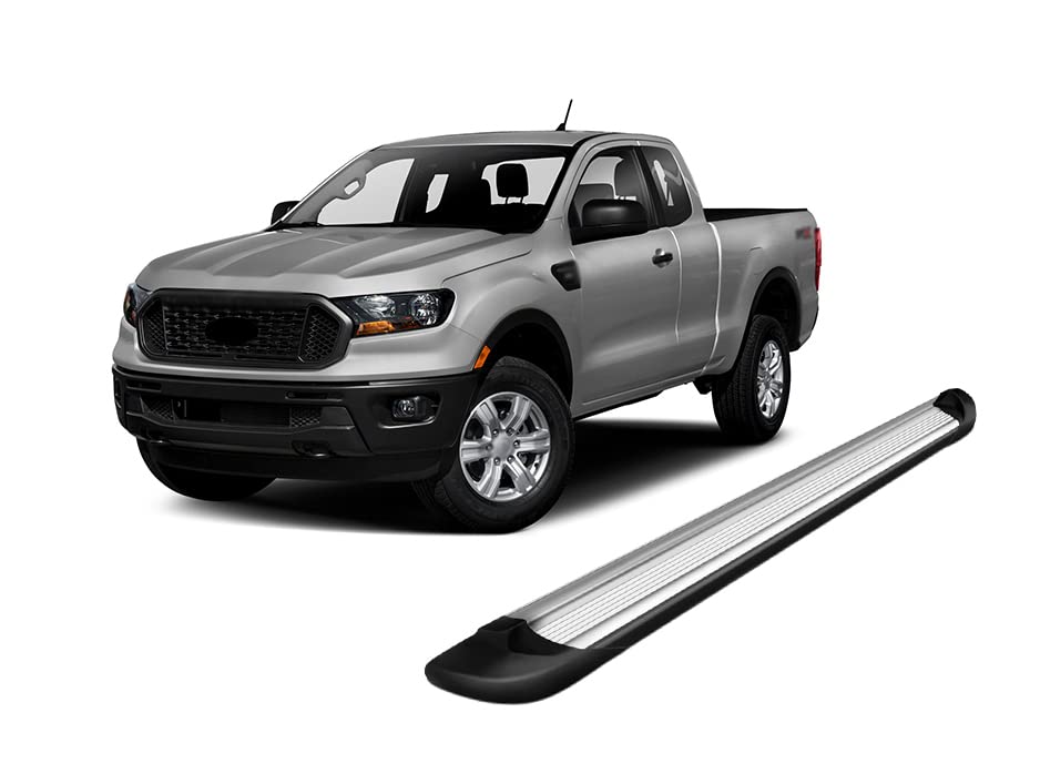 Silver Black Horse Aluminum Transporter Running Boards Compatible with 2019-2022 Ford Ranger