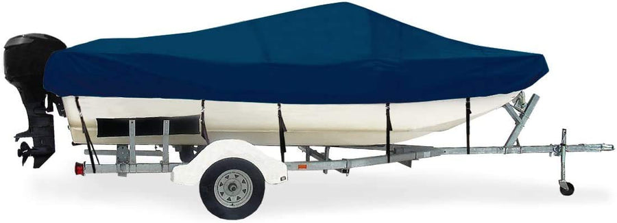 Trailerite Semi-Custom Boat Cover for Modified Tri-Hull Boats with Outboard Motor - Taylor Made Products Includes Motor Hood, Navy (17'5" - 18'4" CL x 88" B)