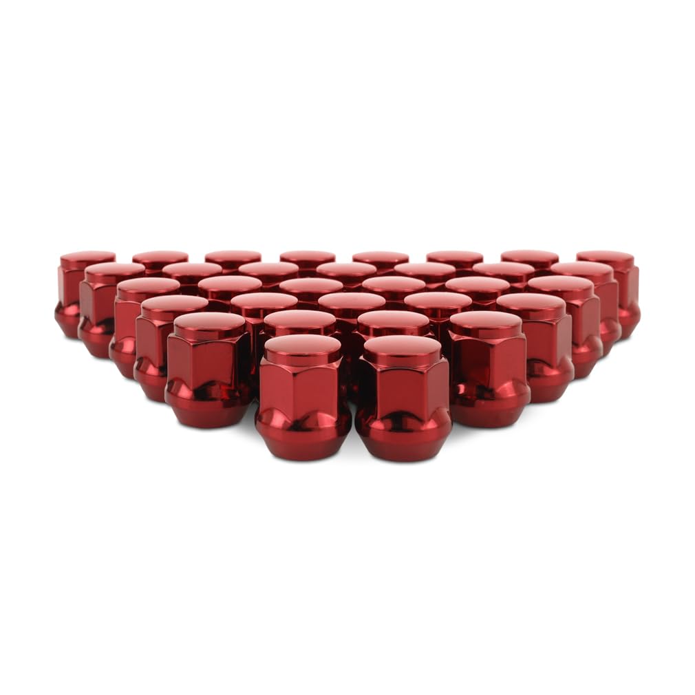 M14x1.5 Mishimoto Steel Lug Nuts, Acorn Seat, 32pc Set, Red
