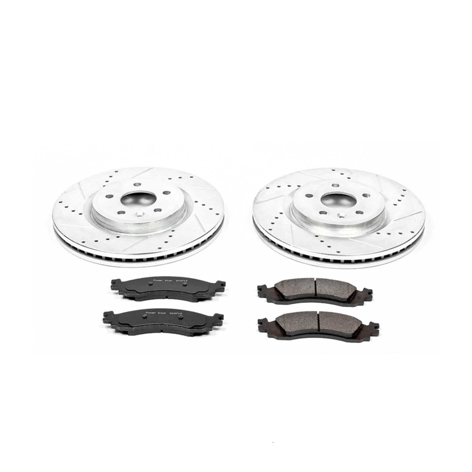 Power Stop K5507 Z23 Carbon Fiber Brake Pads Front with Drilled & Slotted Brake Rotors Kit For Ford Taurus 2010 [Model Specific]