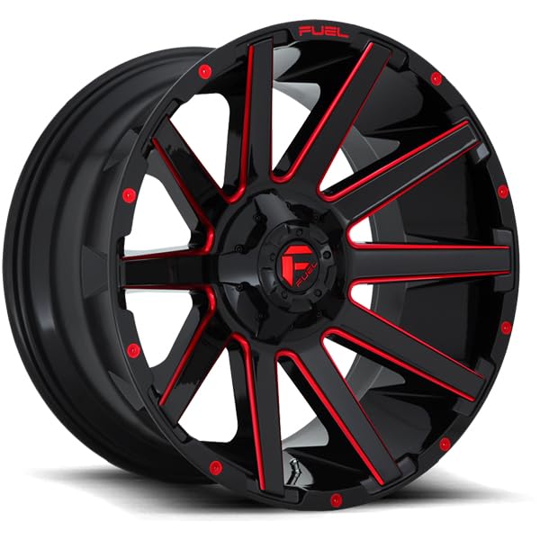 Fuel Offroad D643 Wheel CONTRA BLACK with Gloss Milled Candy Red Accents and tpms (22 x 10. inches /6 x 135 mm, -19 mm Offset)