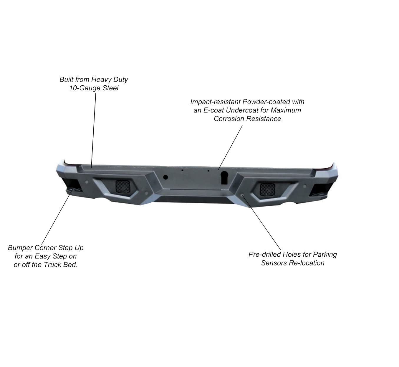 Super Heavy Duty Black Horse Armour Rear Bumper Matte Black Compatible with 2019-2024 Ram 1500-ARB-RA19