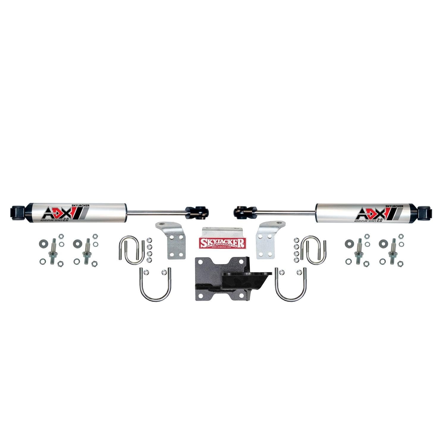 Skyjacker ADX 2.0 Steering Stabilizer, Dual, Brackets/Hardware Included, 2-3/4 in Axle Tube Mount, Aluminum, Polished, Jeep Wrangler JK 2007-18, Kit