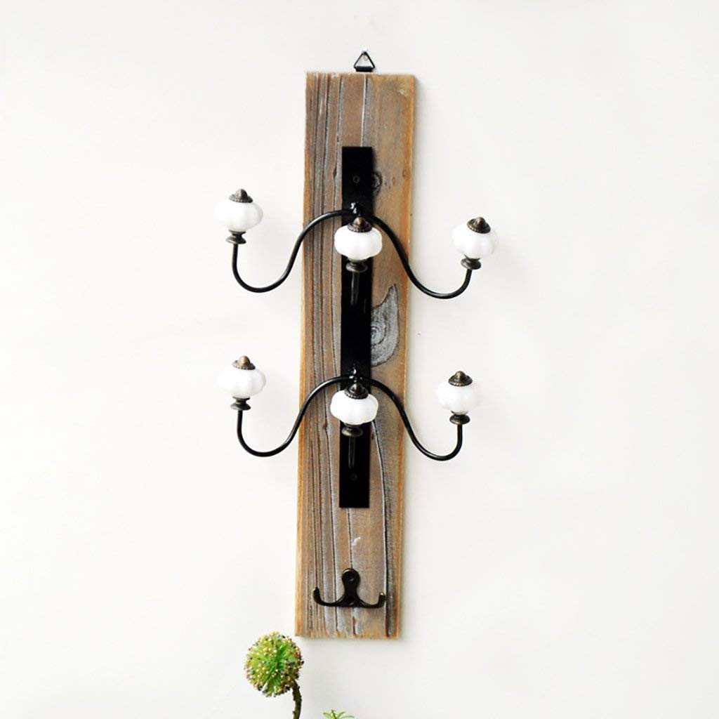 YIMJ Coat Rack Solid Wood Coat Hat Hook Retro Distressed Wall Mounted Multiple Hooks Creative Home Hanging Ornament
