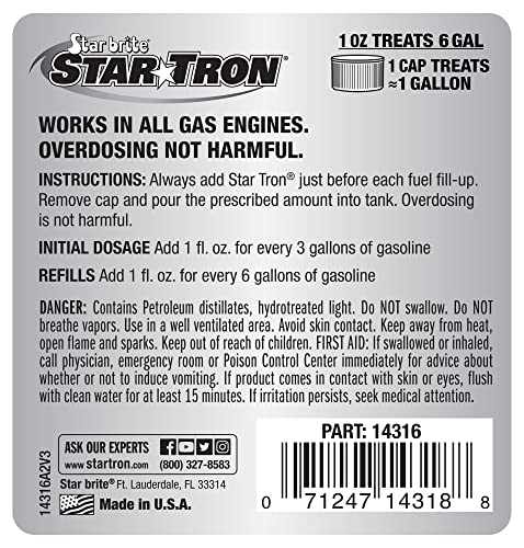 Enzyme Fuel Treatment Star Tron - Small Engine Formula - 16 Oz Treats up to 96 Gals, Gas Additive Rejuvenates & Stabilizes Old Gasoline, Cures & Prevents Ethanol Problems, Improves MPG (014316)