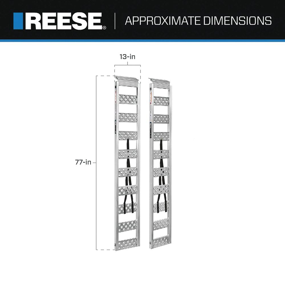 Reese Straight Aluminum Loading Ramp 1126820 for ATVs, Snowmobiles, Dirt Bikes, Lawn Equipment, 13 Inch x 77 Inch, 1,250 lbs. Capacity, Pair