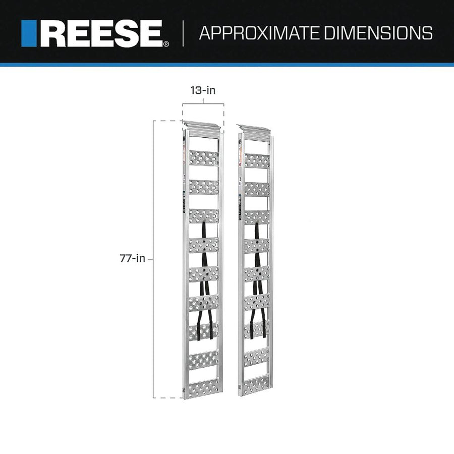 Reese Straight Aluminum Loading Ramp 1126820 for ATVs, Snowmobiles, Dirt Bikes, Lawn Equipment, 13 Inch x 77 Inch, 1,250 lbs. Capacity, Pair