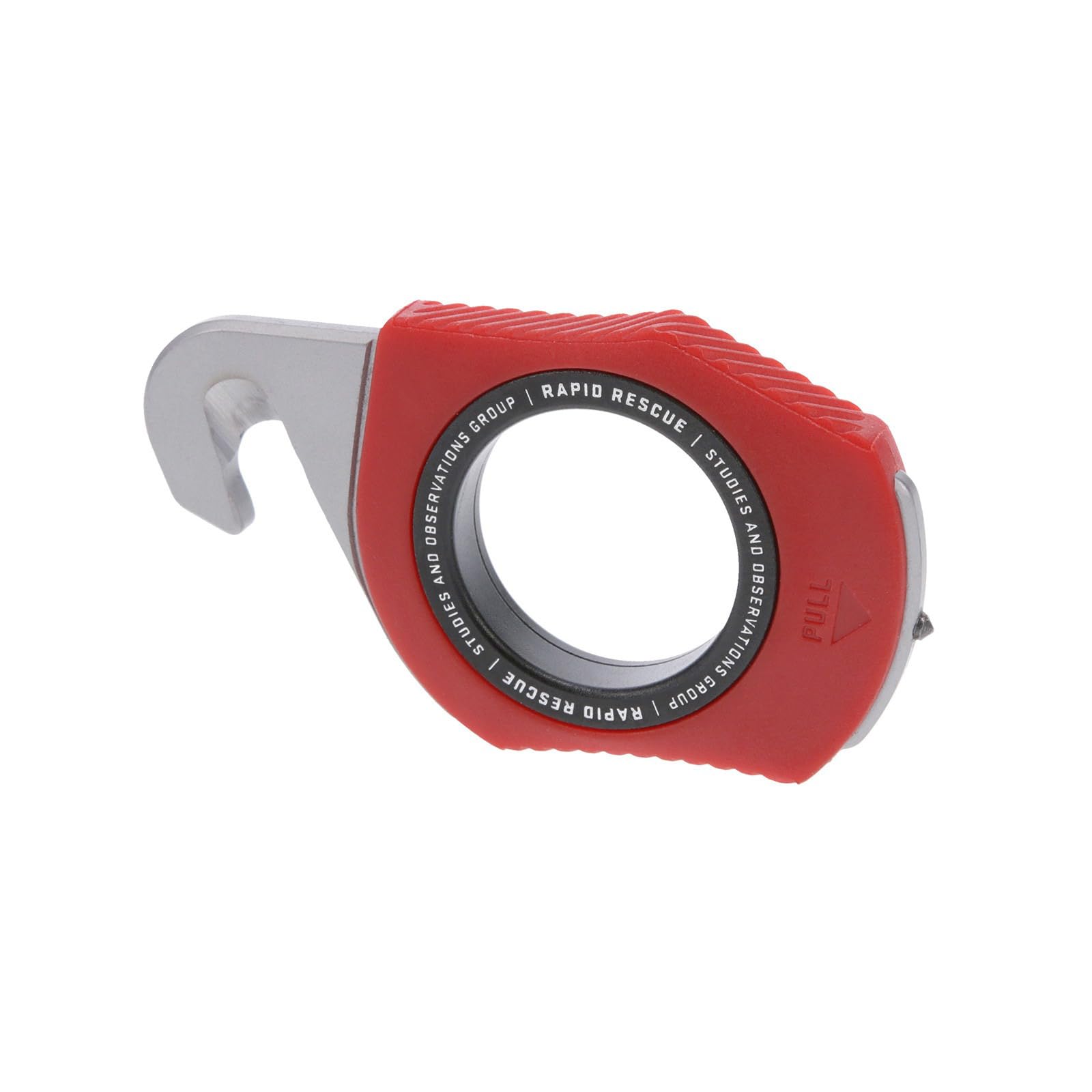 Rapid Rescue SOG Multi-Tool | Stainless Steel Seatbelt Cutter, GRN Handle, Aluminum Pull-Ring, Quick to Deploy from The Sheath, Rescue Red