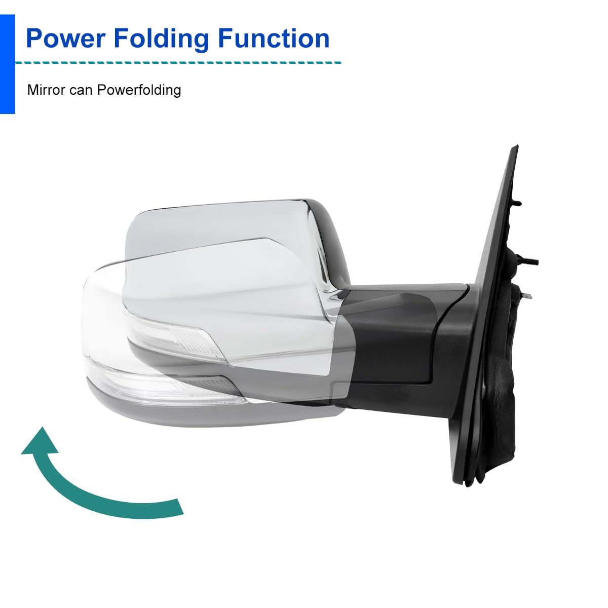 Spec-D Tuning Chrome Power Fold Heated + Puddle + Blind Spot Monitor Mirror Right Passenger Side Compatible with 2019-2024 Ram 1500, Left + Right Pair