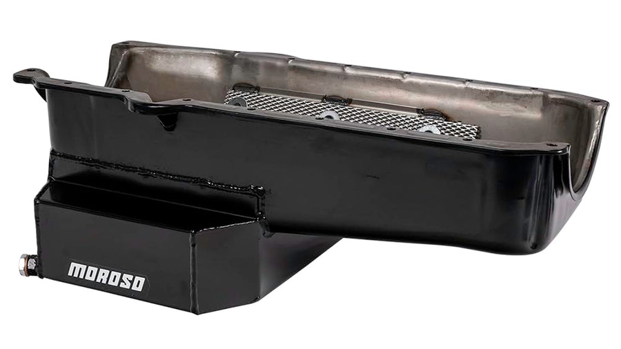 Moroso Steel Wet Sump Oil Pan 21815, Fits 86-Up Small Block Chevy, 7.5" Depth w/Road Race Baffle