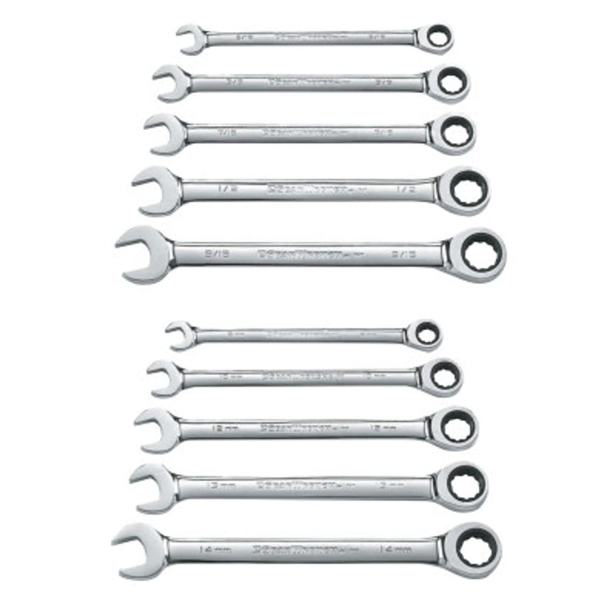 Ratcheting GEARWRENCH Combination SAE/Metric Wrench Set 10 Pc., 12 Point - 9418