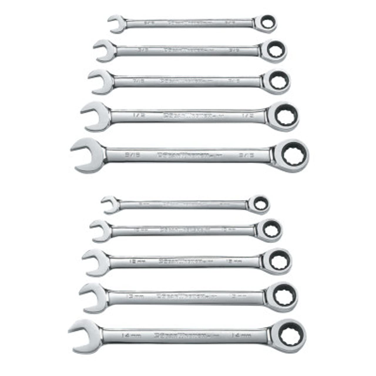 Ratcheting GEARWRENCH Combination SAE/Metric Wrench Set 10 Pc., 12 Point - 9418