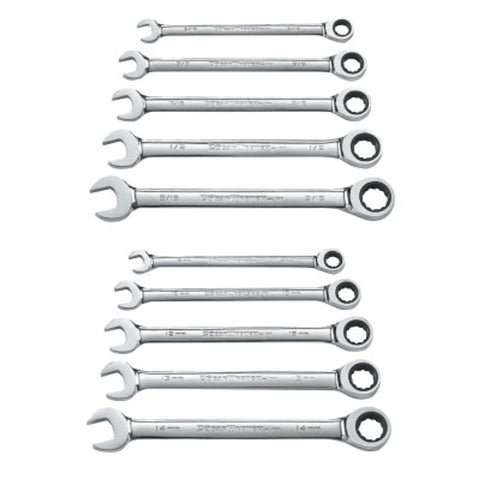 Ratcheting GEARWRENCH Combination SAE/Metric Wrench Set 10 Pc., 12 Point - 9418
