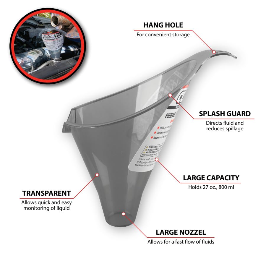 Easy-Fill Performance Tool W4056 Clear View Funnel - 1/2 Pint, Shallow Spout for Radiators and Fluids