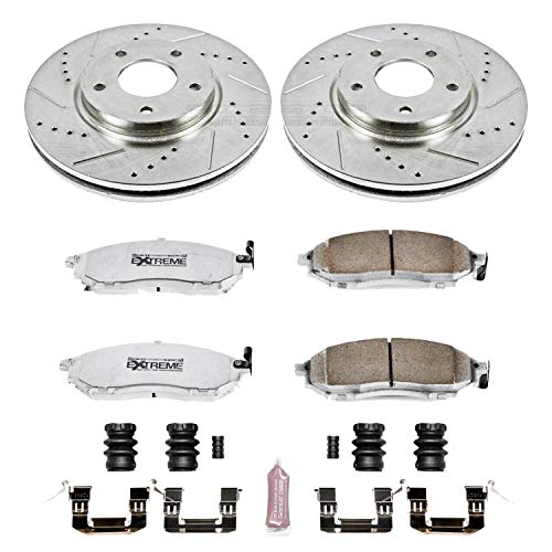 Power Stop K152-26 Z26 Carbon Fiber Brake Pads Front with Drilled & Slotted Brake Rotors Kit For INFINITI M45 2003-2004, INFINITI Q45 2002-2006 [Model Specific]