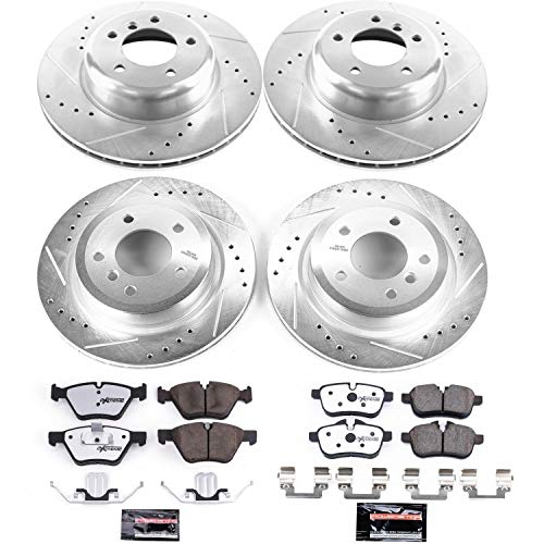 Power Stop K6417-26 Z26 Carbon Fiber Brake Pads Front and Rear with Drilled & Slotted Brake Rotors Kit For BMW Z4 2010-2016 [Model Specific]
