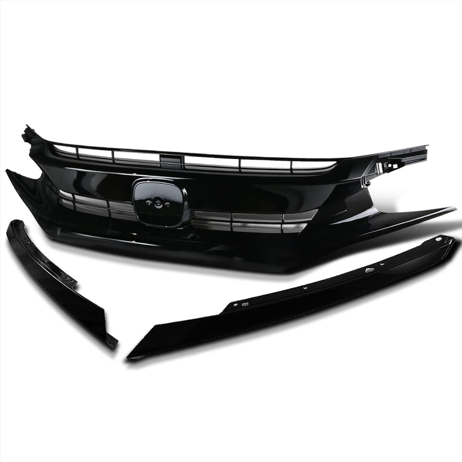 Front Hood Grille+Eyelid Spec-D Tuning Compatible with 2016-2018 Honda Civic 10th Gen FK8 Coupe Sedan