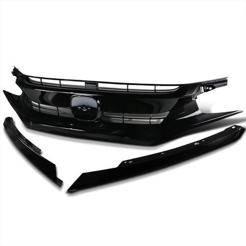 Front Hood Grille+Eyelid Spec-D Tuning Compatible with 2016-2018 Honda Civic 10th Gen FK8 Coupe Sedan