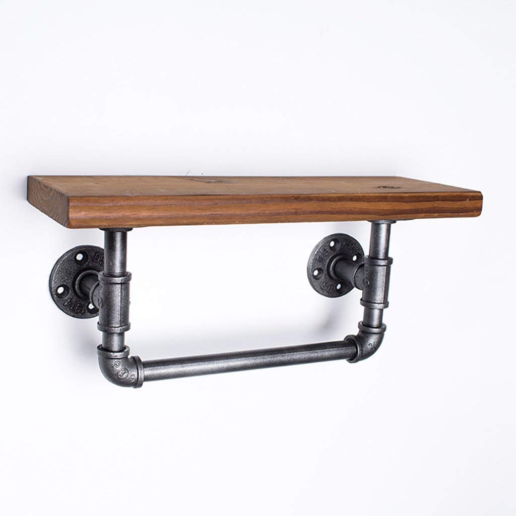 YIMJ Retro Coat Rack Industrial Wall Mounted Pipe Hanging Shelving Bracket Towel Rails Rustic Modern 1 Tier Wooden Plank Towel Bar Towel Bar, A