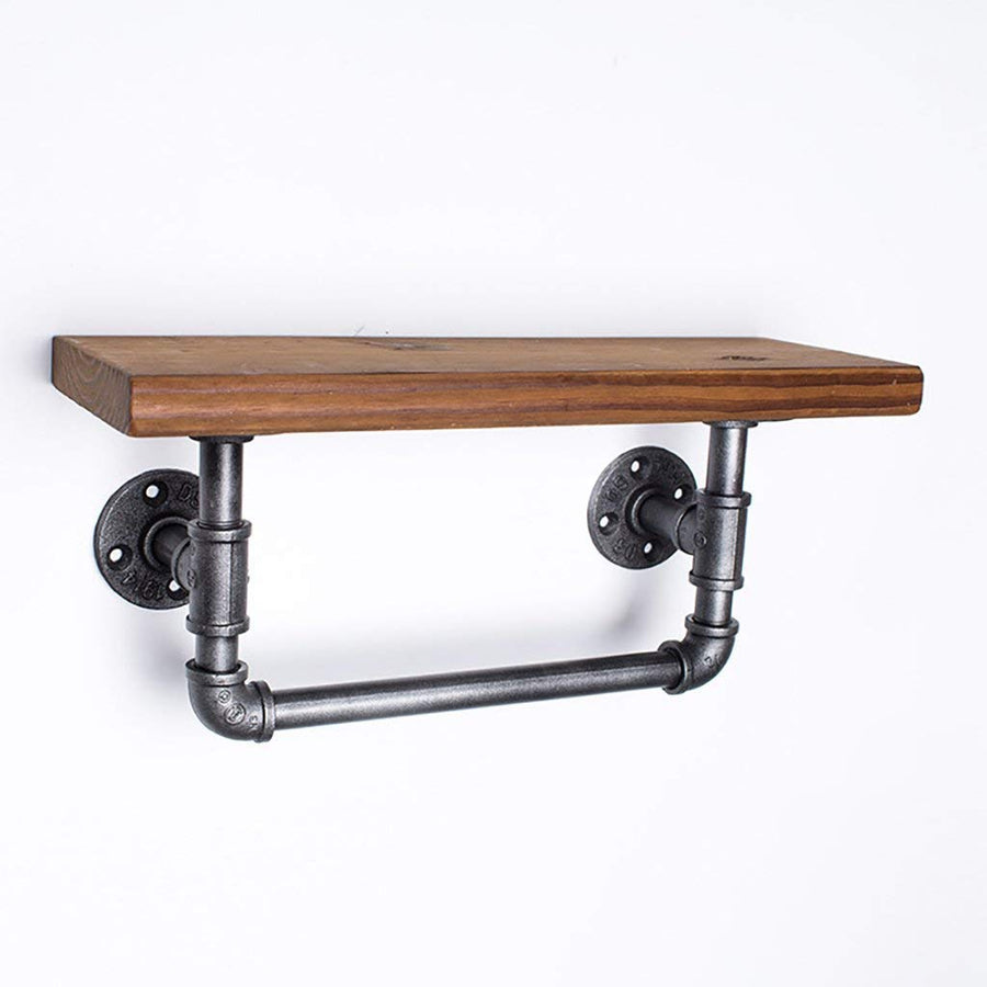 YIMJ Retro Coat Rack Industrial Wall Mounted Pipe Hanging Shelving Bracket Towel Rails Rustic Modern 1 Tier Wooden Plank Towel Bar Towel Bar, A