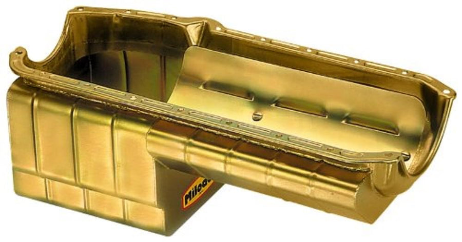 Milodon Steel, Gold Zinc Plated Strip and Serious Street Oil Pan for Chevy Small Block