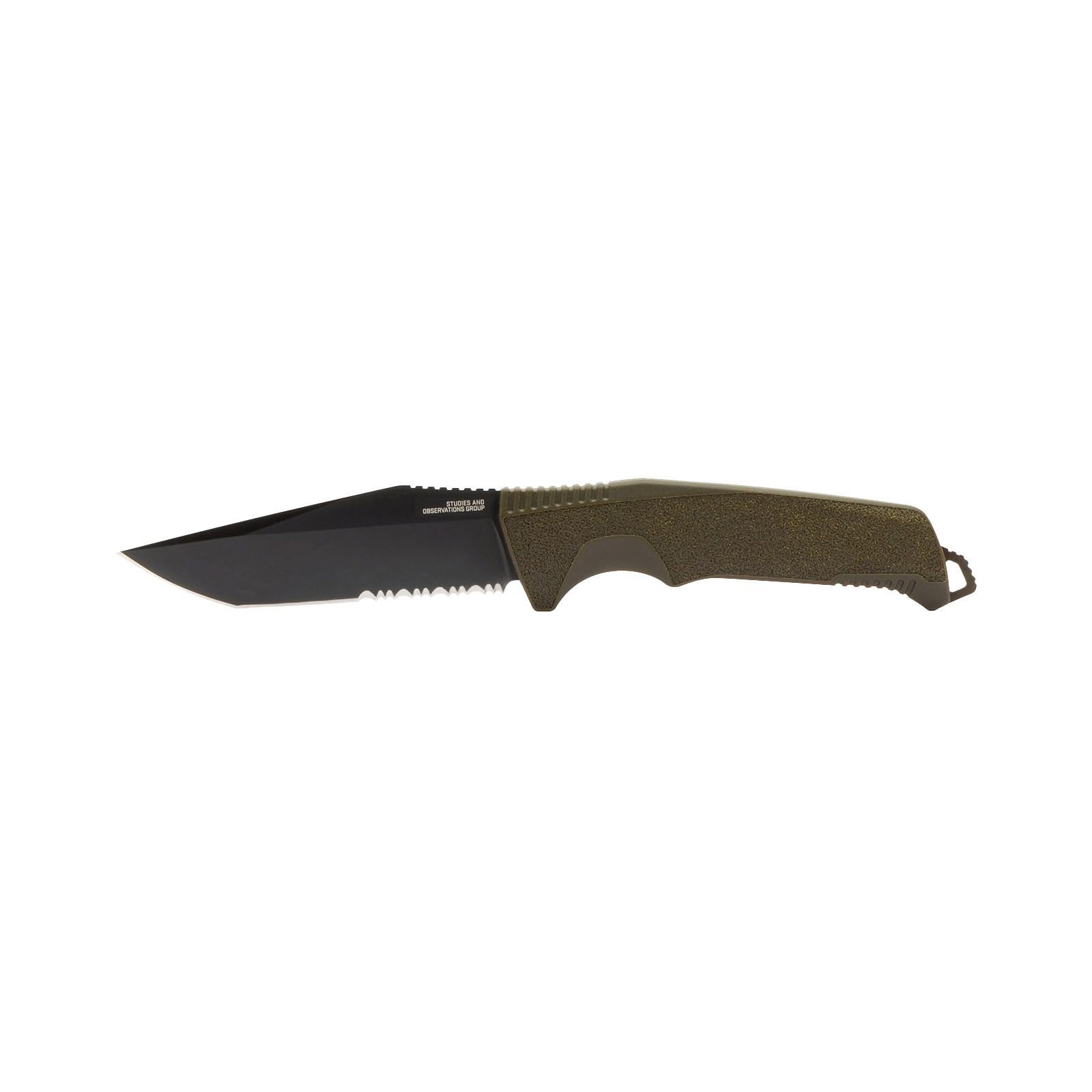 SOG Trident FX Fixed Blade Partially Serrated Tanto Knife | CRYO 4116 Steel | GRN Grip | UMS Compatible Sheath, OD Green
