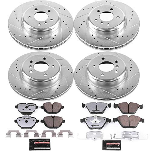 Power Stop K6023-26 Z26 Carbon Fiber Brake Pads Front and Rear with Drilled & Slotted Brake Rotors Kit For BMW 535d, 535d xDrive, 535i, 535i xDrive, ActiveHybrid 5 [Model Specific]