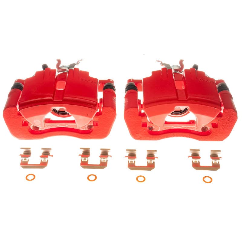 Power Stop S15028 Rear Pair of High-Temp Red Powder Coated Calipers For Ford Mustang 2015-2019 [Model Specific]