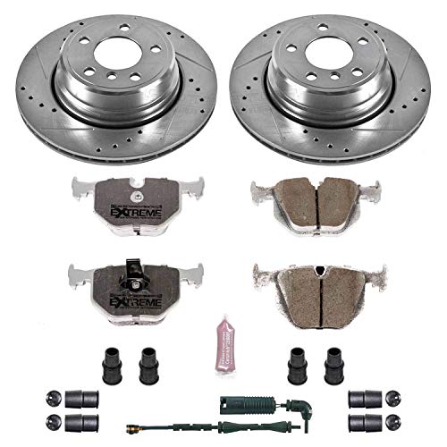 Power Stop K5734-26 Z26 Carbon Fiber Brake Pads Rear with Drilled & Slotted Brake Rotors Kit For BMW X5 2002-2006 [Model Specific]