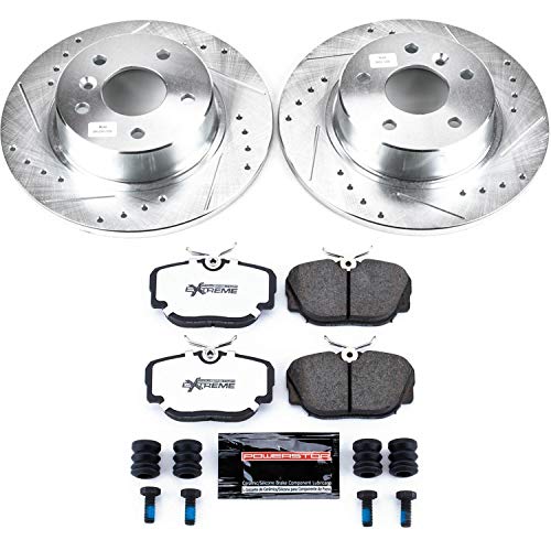 Power Stop K6152-26 Z26 Carbon Fiber Brake Pads Rear with Drilled & Slotted Brake Rotors Kit For Land Rover Discovery 1999-2004 [Model Specific]