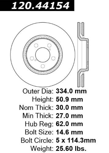 Centric Premium Brake Rotor 120.44154 - TOY 0LTK2