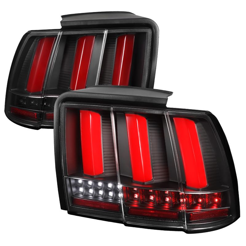LT-MST99JRLED-SQ-TM SPEC-D TUNING Sequential Let Tail Lights- Black Housing- Clear Lens with Red Light Bar for 99-04 Ford Mustang