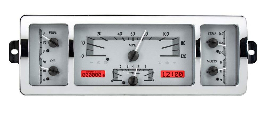 Dakota Digital VHX-40C-PU-S-R Analog Gauge Instrument System Compatible with 1940-46 Chevy Pickup Truck Silver Alloy Red Backlighting
