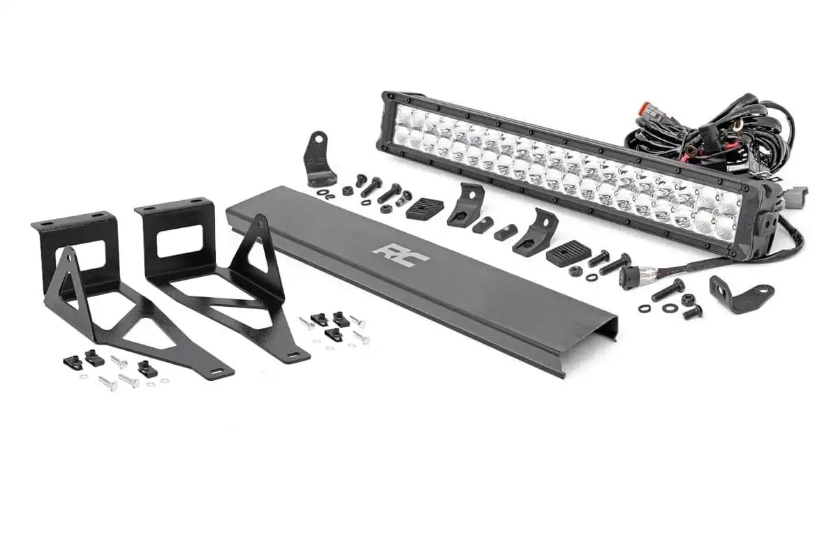 20" Rough Country Dual Row LED Light Bar Kit for Ford F250/F350 Super Duty (2005-2007) - 20-in Chrome Series Dual LED Bar, Amber DRL