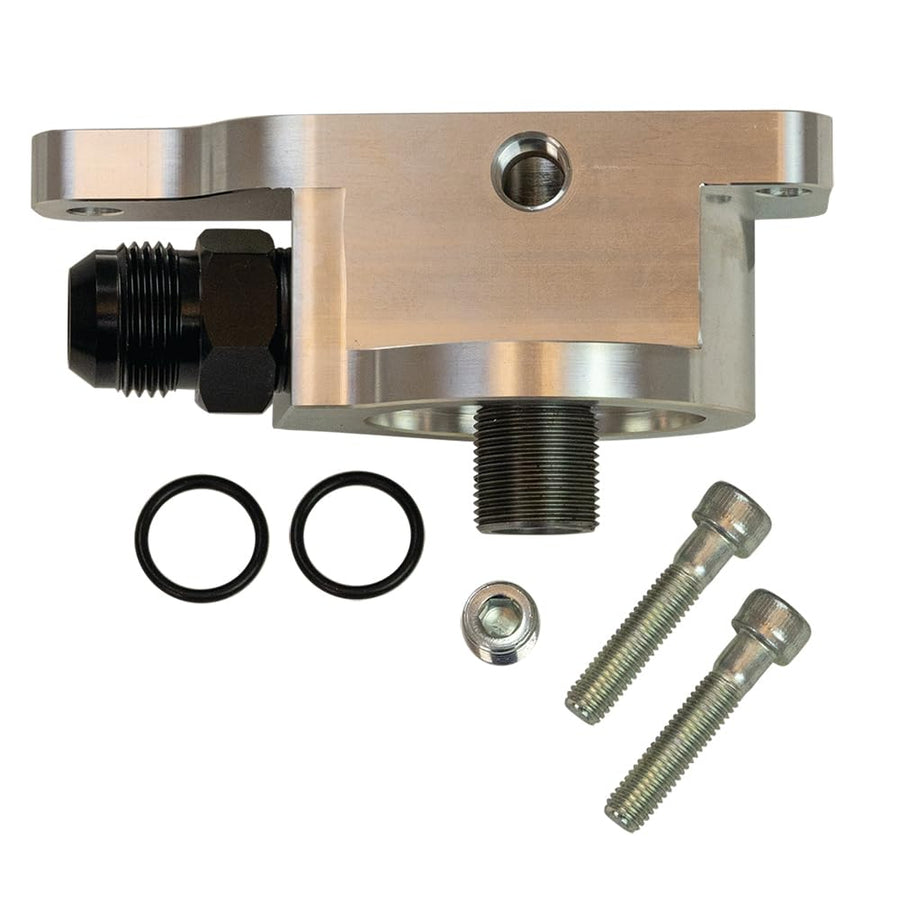 Moroso Oil Filter Adapter 23716 w/Accumulator Inlet Port, Fits GM LS Engines w/Moroso Oil pans
