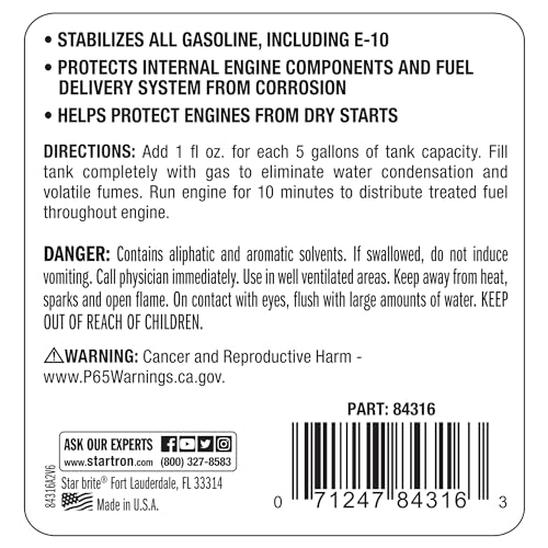 PRO STAR BRITE Gasoline Stabilizer - Fog & Protect Stored Engines & Entire Fuel System from Corrosion - Keep Gas Fresh for up to 1 Year - EZ Store EZ Start - 16 OZ (084316)