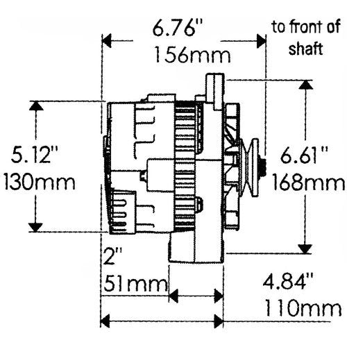 Alt GM CS130 Chrome 140A 6 grv Pulley Str MTG 6.61" Side BAT Post 1-Wire or OE Hookup - Powermaster